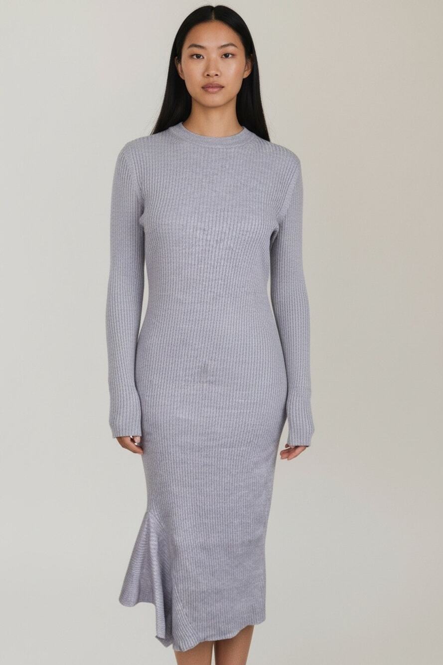 Michael Michael Kors Grey Ribbed Flare Hem Maxi Dress Size Large
